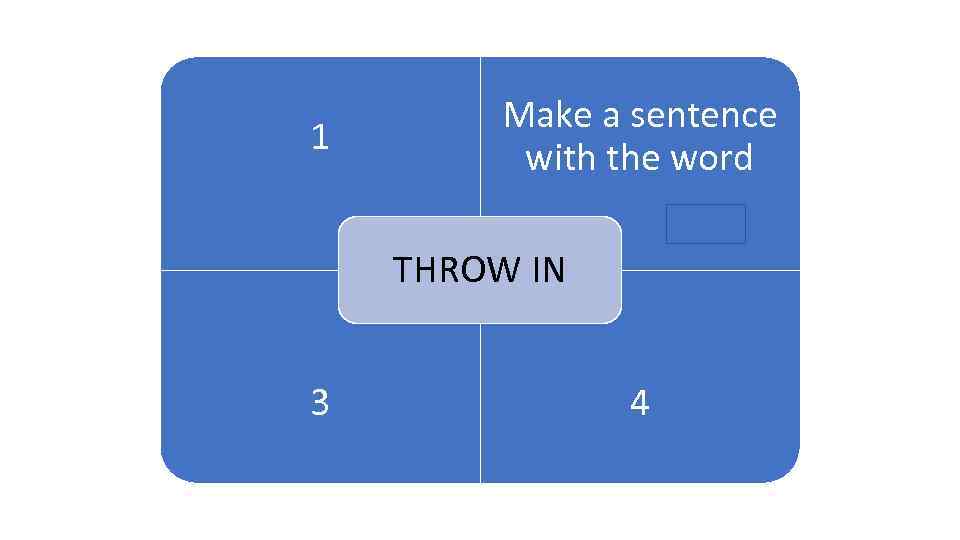 1 1 Make a sentence with the word ARENA THROW IN 3 4 