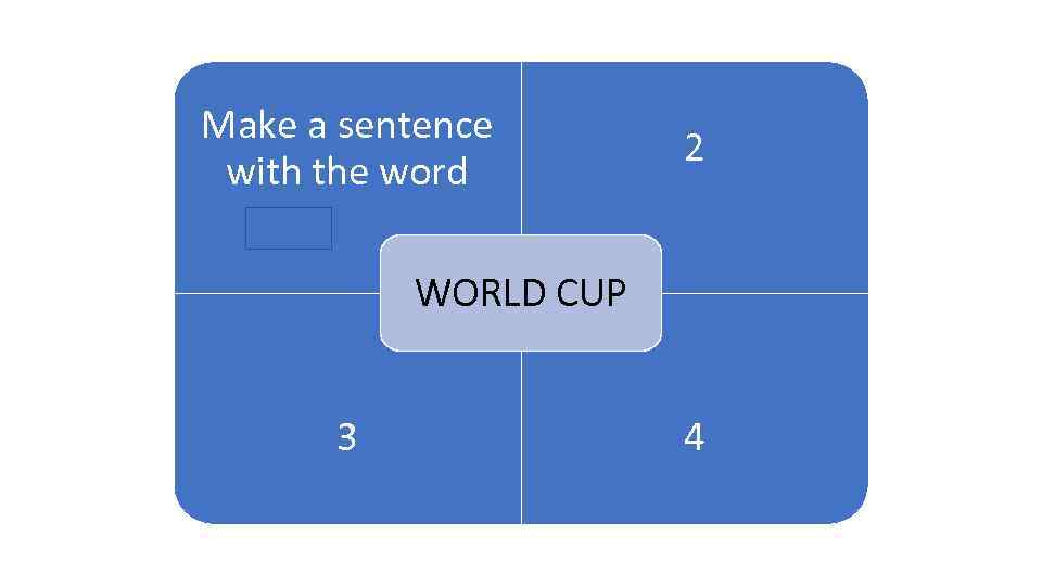 Make a sentence 1 with the word 2 ARENA WORLD CUP 3 4 