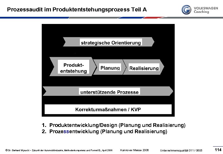 Prozessaudit im Produktentstehungsprozess Teil A 1. Produktentwicklung/Design (Planung und Realisierung) 2. Prozessentwicklung (Planung und