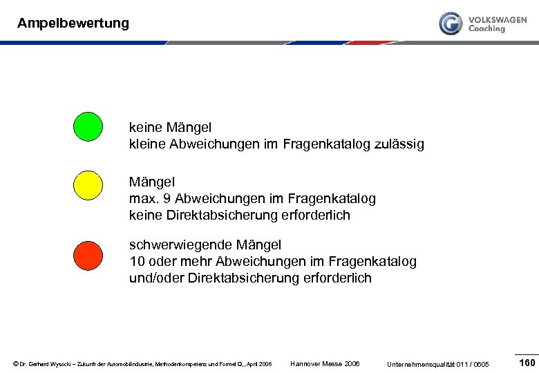 Ampelbewertung keine Mängel kleine Abweichungen im Fragenkatalog zulässig Mängel max. 9 Abweichungen im Fragenkatalog