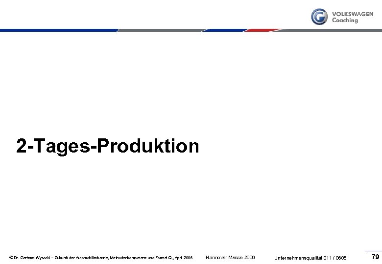 2 -Tages-Produktion © Dr. Gerhard Wysocki – Zukunft der Automobilindustrie, Methodenkompetenz und Formel Q,