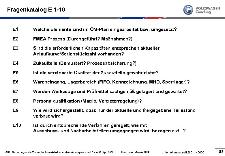 Fragenkatalog E 1 -10 E 1 Welche Elemente sind im QM-Plan eingearbeitet bzw. umgesetzt?