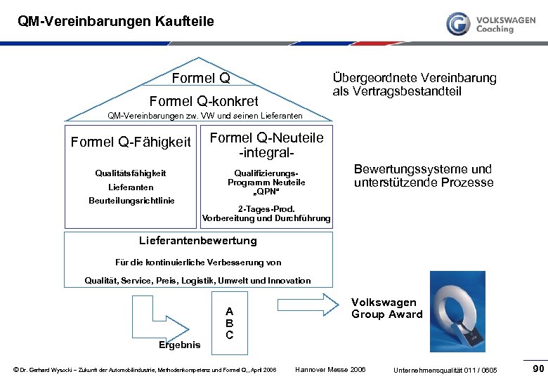 QM-Vereinbarungen Kaufteile Formel Q Übergeordnete Vereinbarung als Vertragsbestandteil Formel Q konkret QM Vereinbarungen zw.