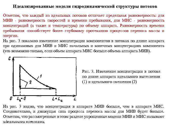 Идеализированные модели гидродинамической структуры потоков Отметим, что каждый из идеальных потоков отличает предельная равномерность: