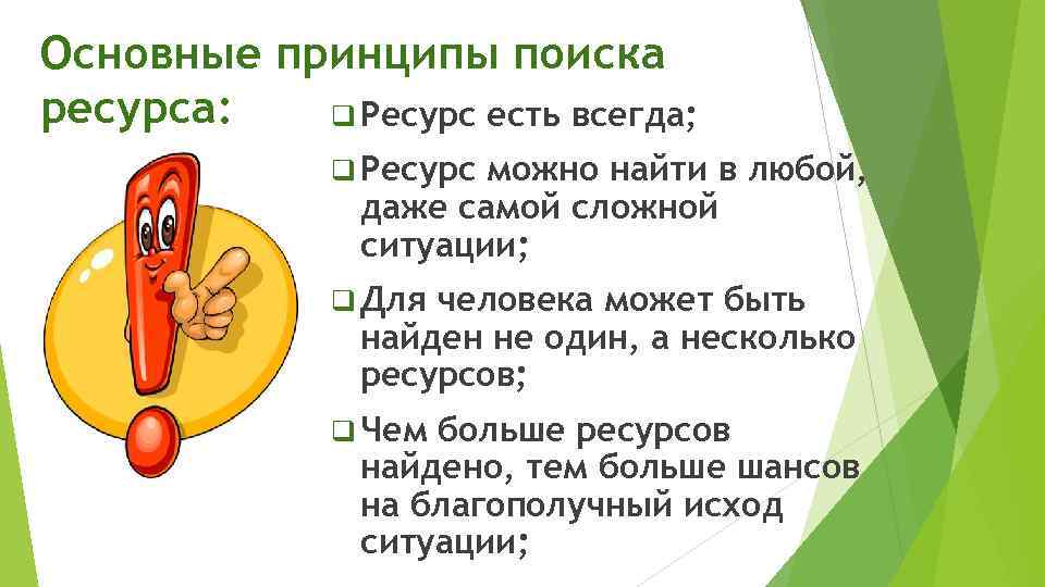 Основные принципы поиска ресурса: q Ресурс есть всегда; q Ресурс можно найти в любой,