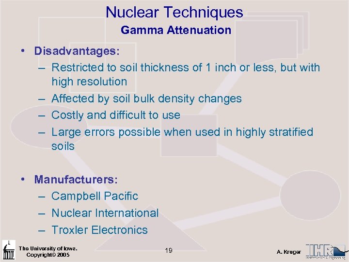 Nuclear Techniques Gamma Attenuation • Disadvantages: – Restricted to soil thickness of 1 inch