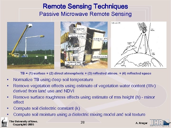 Remote Sensing Techniques Passive Microwave Remote Sensing TB = (1) surface + (2) direct