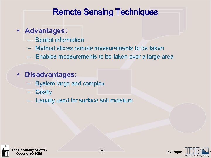 Remote Sensing Techniques • Advantages: – Spatial information – Method allows remote measurements to