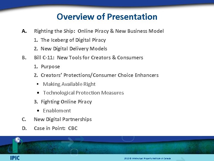 Overview of Presentation A. Righting the Ship: Online Piracy & New Business Model 1.
