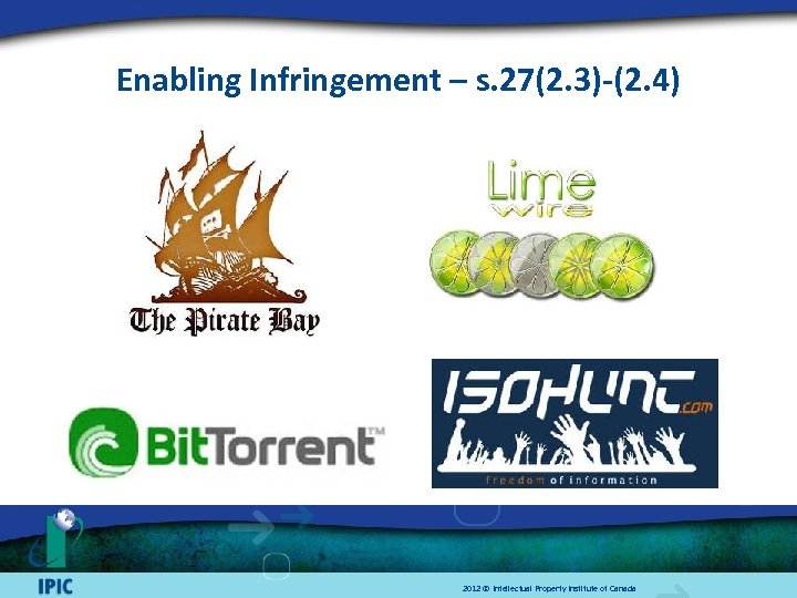 Enabling Infringement – s. 27(2. 3)-(2. 4) 2012 © Intellectual Property Institute of Canada