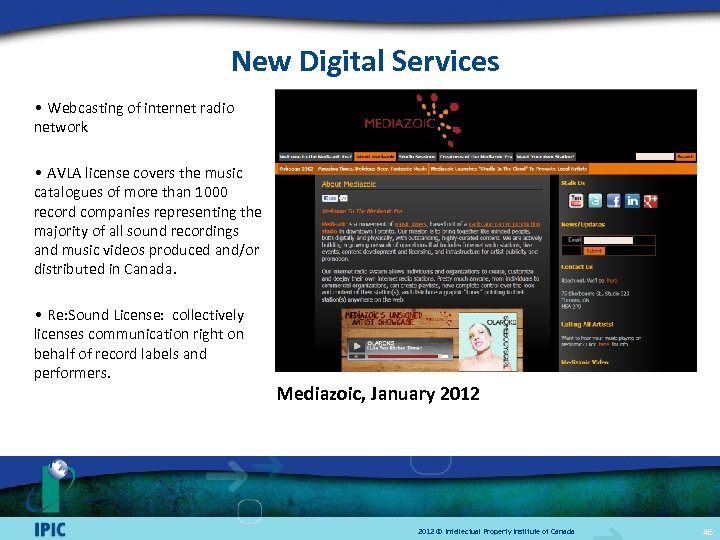 New Digital Services • Webcasting of internet radio network • AVLA license covers the