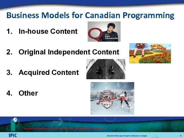 Business Models for Canadian Programming 1. In-house Content 2. Original Independent Content 3. Acquired