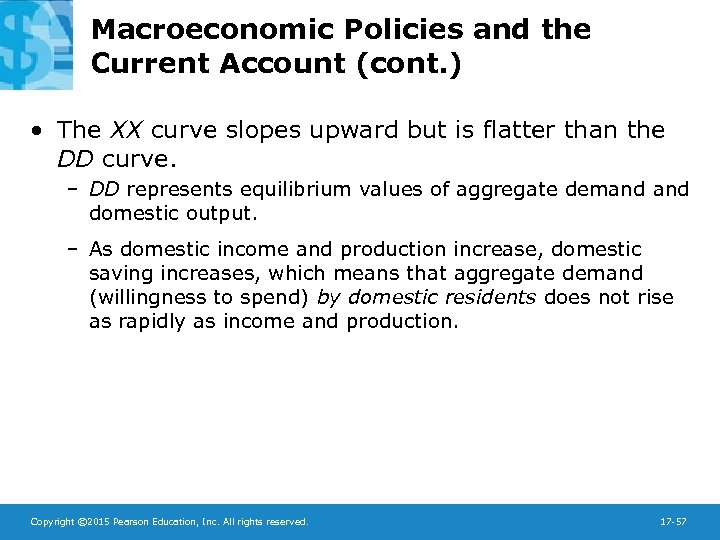 Macroeconomic Policies and the Current Account (cont. ) • The XX curve slopes upward