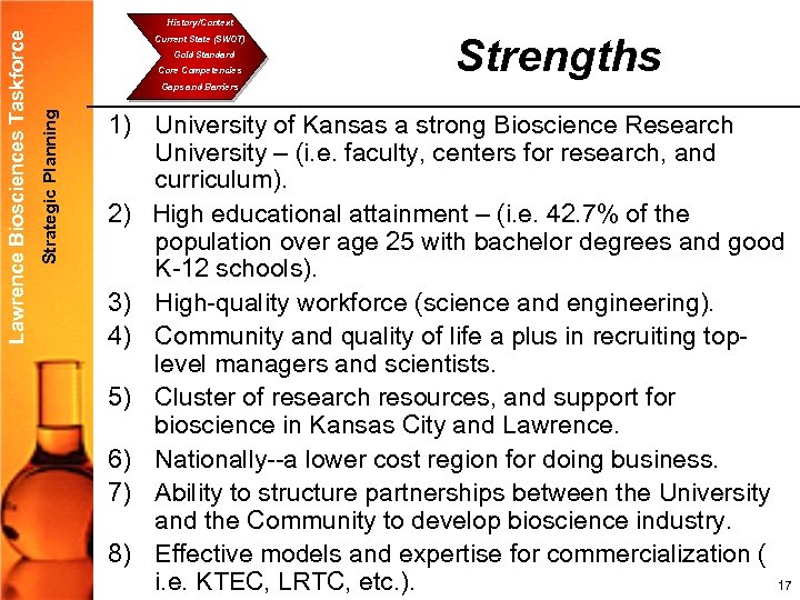 Current State (SWOT) Gold Standard Core Competencies Strengths Gaps and Barriers Strategic Planning Lawrence