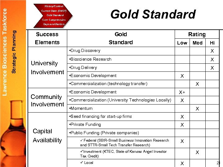Gold Standard Current State (SWOT) Gold Standard Core Competencies Gaps and Barriers Strategic Planning