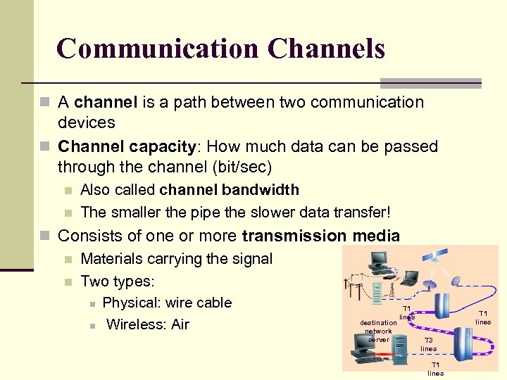 Communication Channels n A channel is a path between two communication devices n Channel