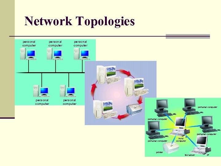 Network Topologies personal computer personal computer personal computer host computer printer file server 