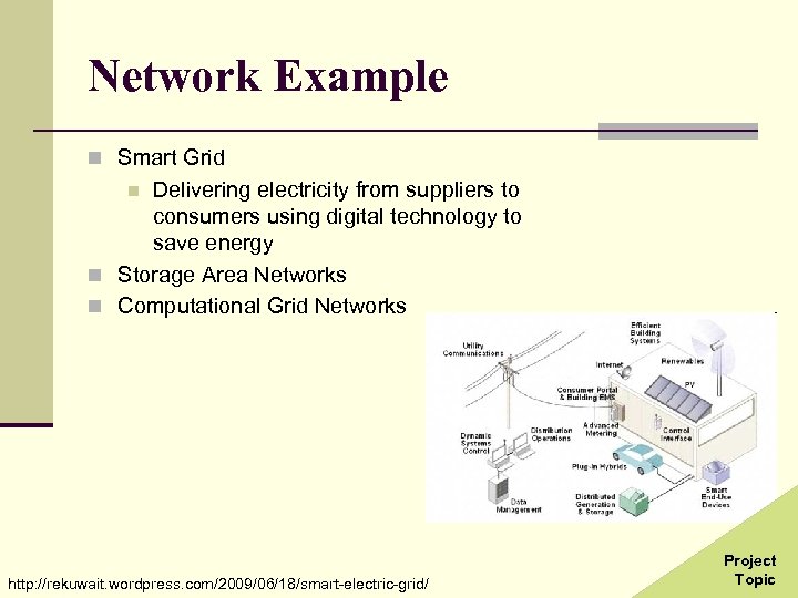 Network Example n Smart Grid Delivering electricity from suppliers to consumers using digital technology