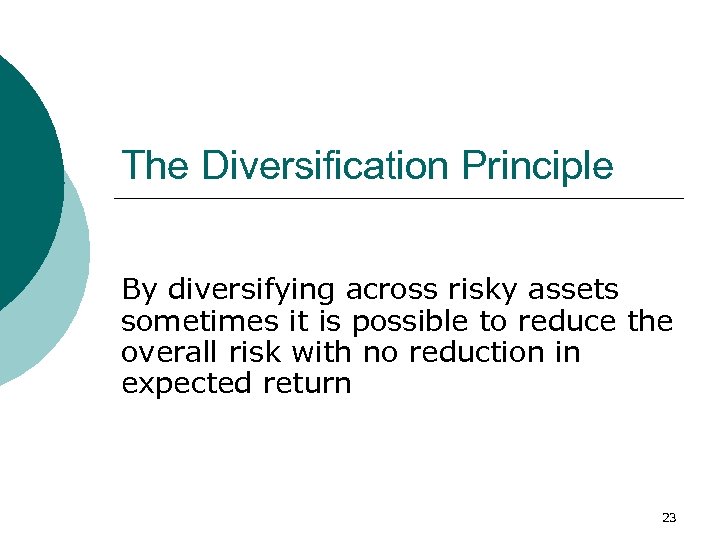 The Diversification Principle By diversifying across risky assets sometimes it is possible to reduce