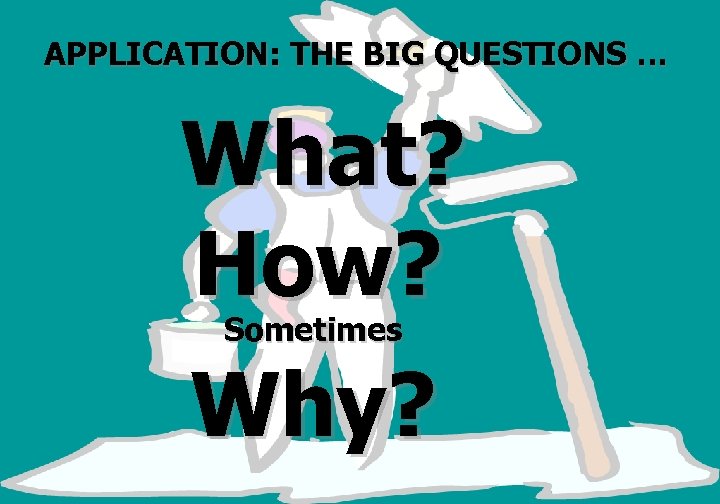 APPLICATION: THE BIG QUESTIONS … What? How? Sometimes Why? 