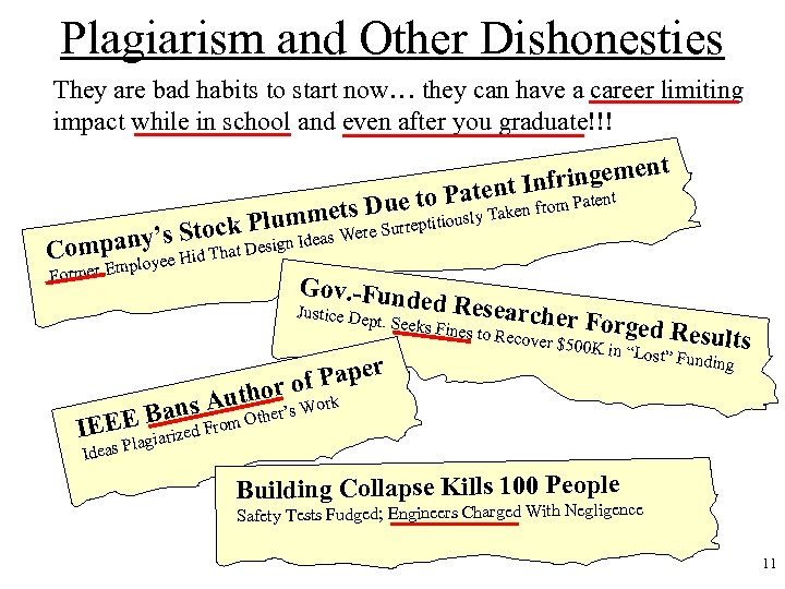 Plagiarism and Other Dishonesties They are bad habits to start now… they can have