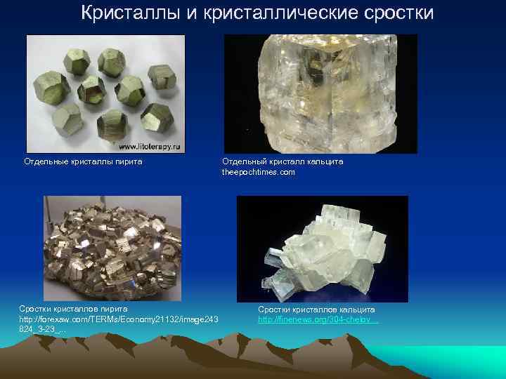 Кристаллы и кристаллические сростки Отдельные кристаллы пирита Сростки кристаллов пирита http: //forexaw. com/TERMs/Economy 21132/image