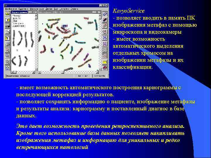 Karyo. Service - позволяет вводить в память ПК изображения метафаз с помощью микроскопа и