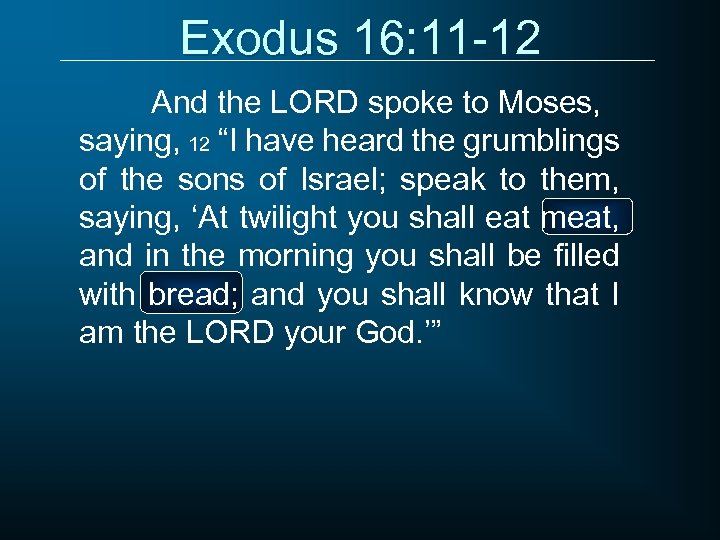 Exodus 16: 11 -12 And the LORD spoke to Moses, saying, 12 “I have