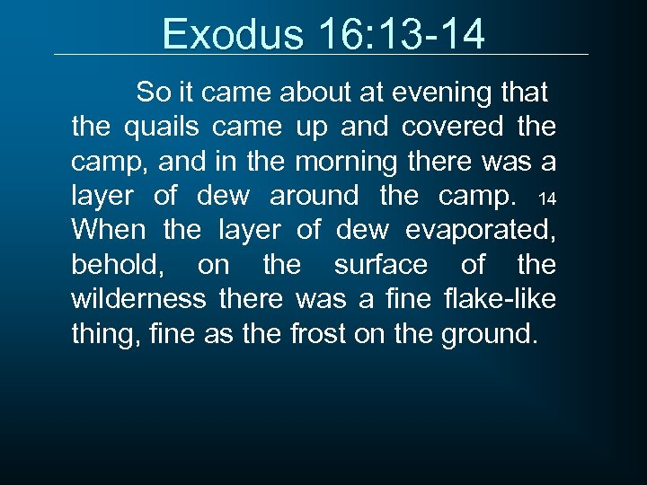 Exodus 16: 13 -14 So it came about at evening that the quails came