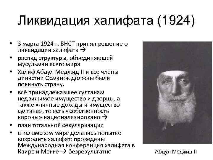 Ликвидация халифата (1924) • 3 марта 1924 г. ВНСТ принял решение о ликвидации халифата