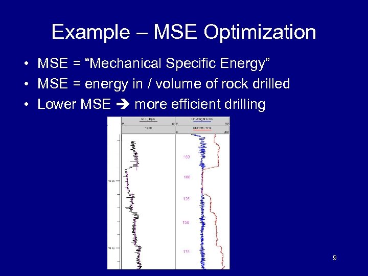 Example – MSE Optimization • MSE = “Mechanical Specific Energy” • MSE = energy