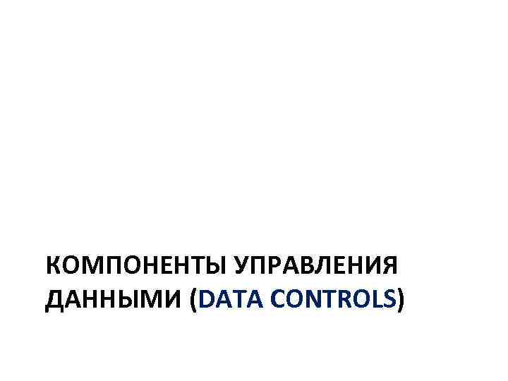 КОМПОНЕНТЫ УПРАВЛЕНИЯ ДАННЫМИ (DATA CONTROLS) 