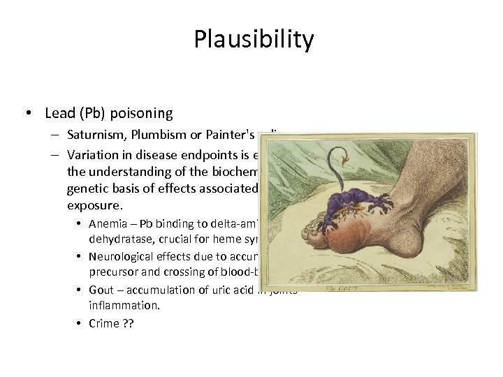 Plausibility • Lead (Pb) poisoning – Saturnism, Plumbism or Painter's colic – Variation in