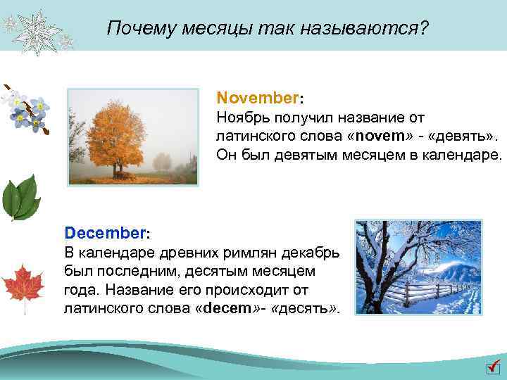 Почему месяцы так называются? November: Ноябрь получил название от латинского слова «novem» - «девять»