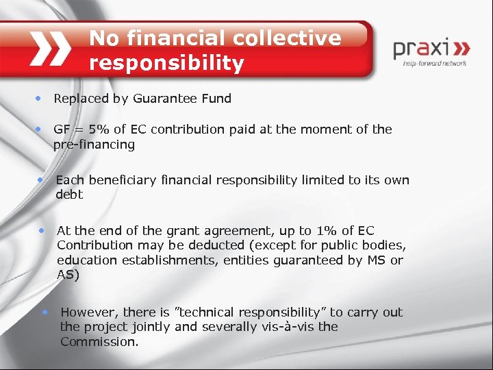 No financial collective responsibility • Replaced by Guarantee Fund • GF = 5% of