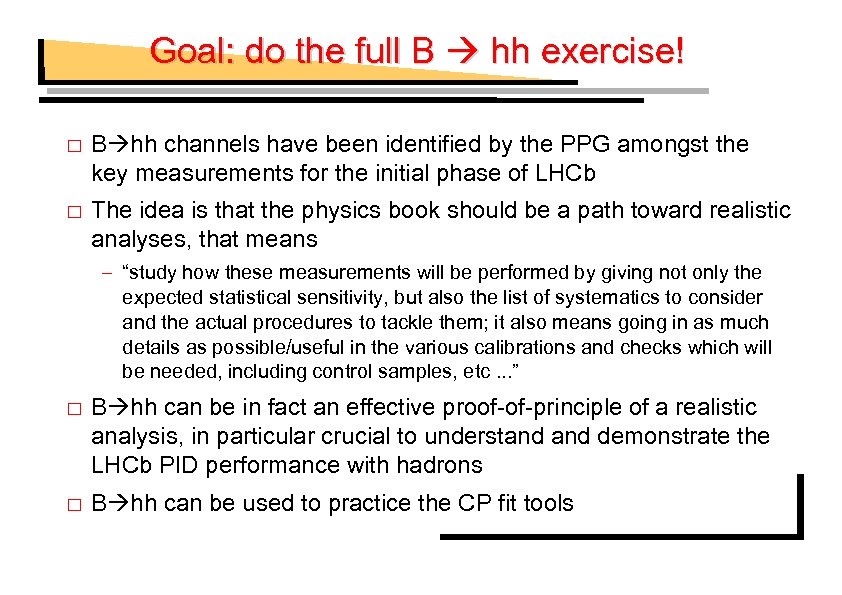 Goal: do the full B hh exercise! B hh channels have been identified by