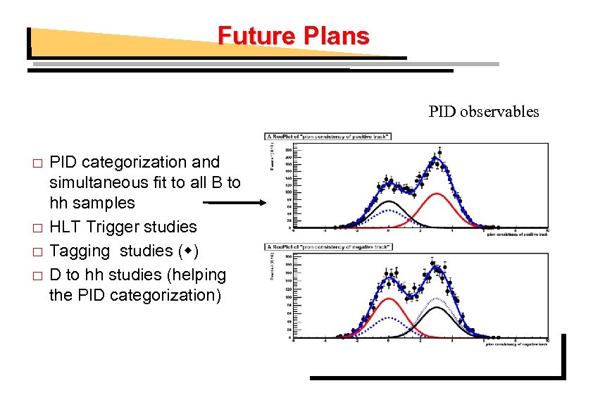 Future Plans PID observables PID categorization and simultaneous fit to all B to hh