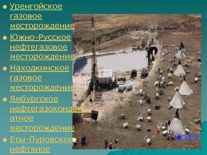 Уренгойское газовое месторождение u Южно-Русское нефтегазовое месторождение u Находкинское газовое месторождение u Ямбургское нефтегазоконденс