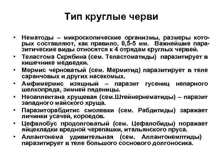 Тип круглые черви • Нематоды – микроскопические организмы, размеры которых составляют, как правило, 0,
