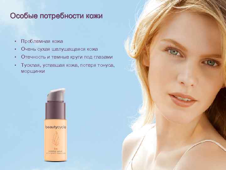 Особые потребности кожи • Проблемная кожа • Очень сухая шелушащаяся кожа • Отечность и