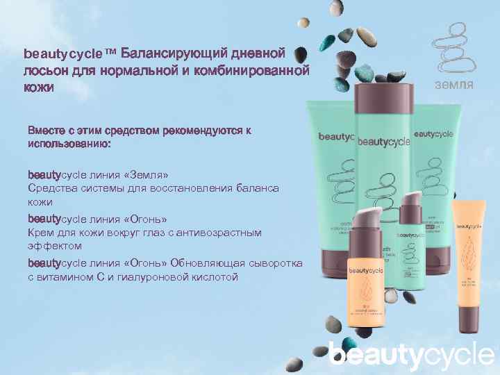beautycycle™ Балансирующий дневной лосьон для нормальной и комбинированной кожи Вместе с этим средством рекомендуются