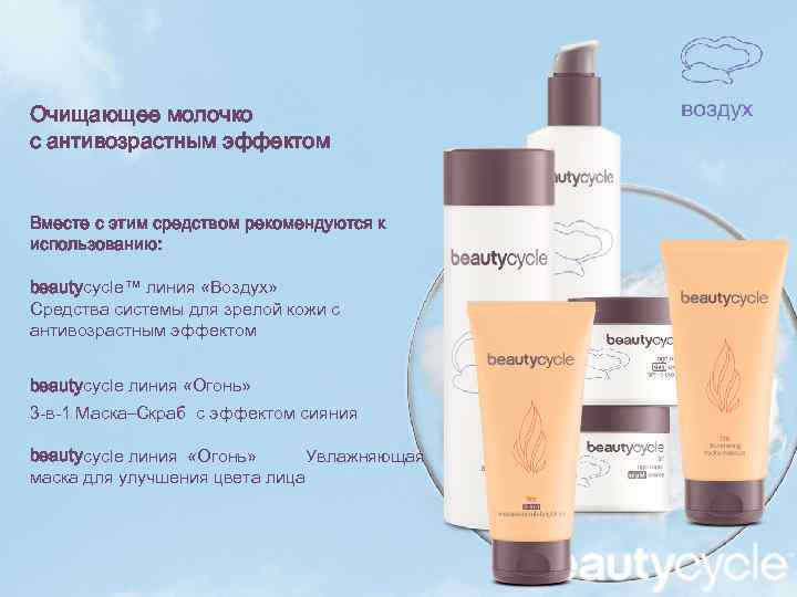 Очищающее молочко с антивозрастным эффектом Вместе с этим средством рекомендуются к использованию: beautycycle™ линия
