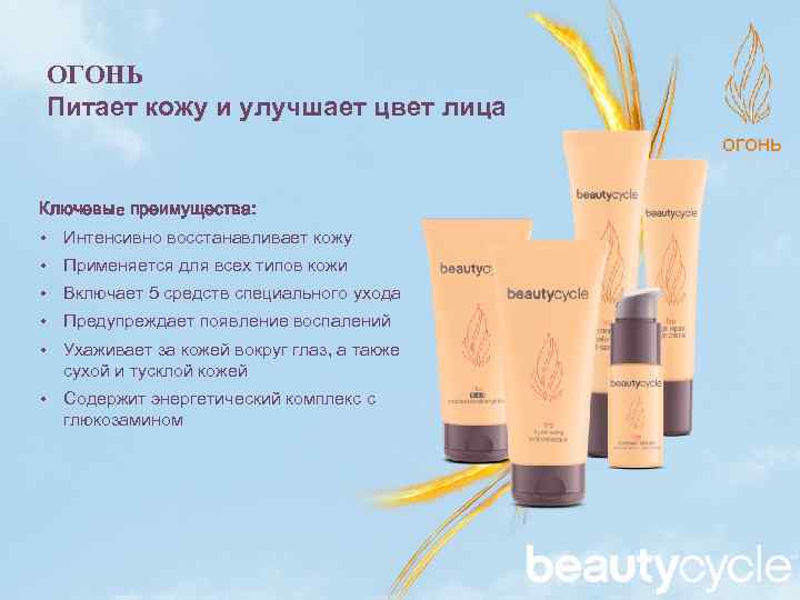 ОГОНЬ Питает кожу и улучшает цвет лица Ключевые преимущества: • Интенсивно восстанавливает кожу •