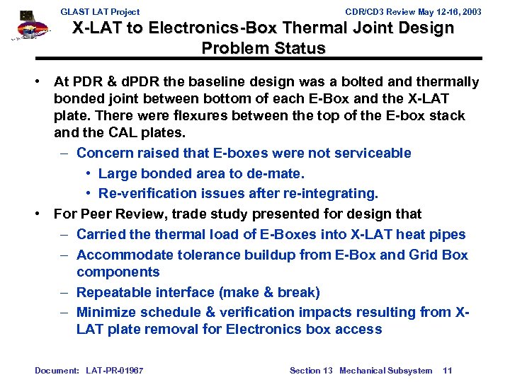 GLAST LAT Project CDR/CD 3 Review May 12 -16, 2003 X-LAT to Electronics-Box Thermal
