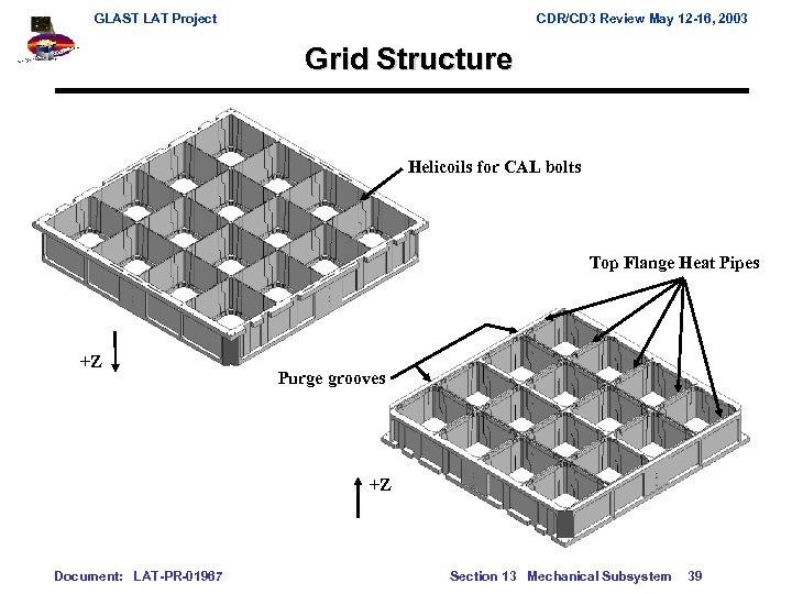 GLAST LAT Project CDR/CD 3 Review May 12 -16, 2003 Grid Structure Helicoils for