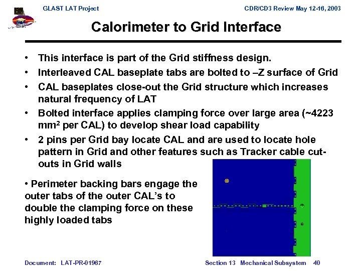 GLAST LAT Project CDR/CD 3 Review May 12 -16, 2003 Calorimeter to Grid Interface