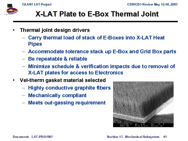 GLAST LAT Project CDR/CD 3 Review May 12 -16, 2003 X-LAT Plate to E-Box