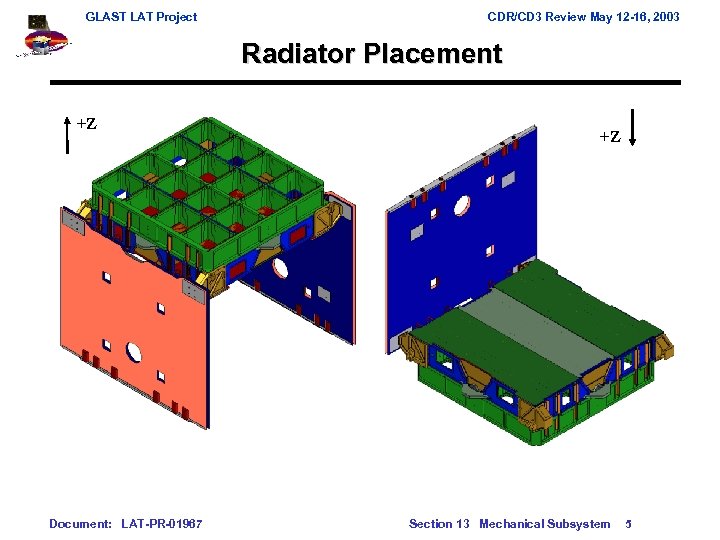 GLAST LAT Project CDR/CD 3 Review May 12 -16, 2003 Radiator Placement +Z Document: