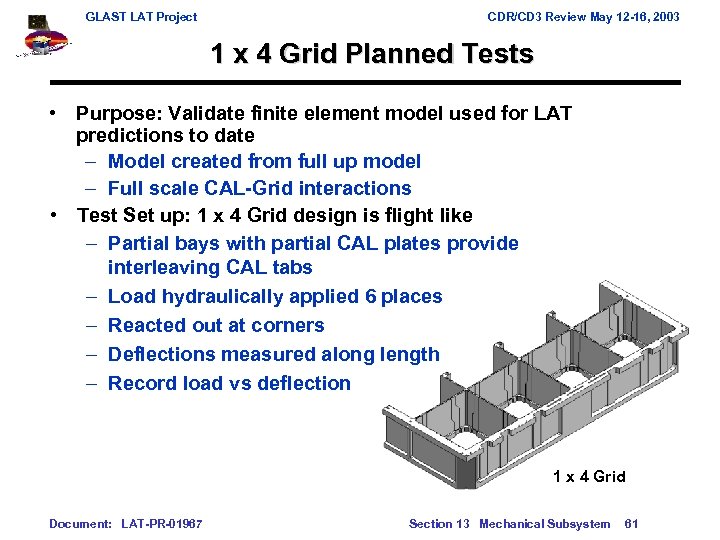 GLAST LAT Project CDR/CD 3 Review May 12 -16, 2003 1 x 4 Grid