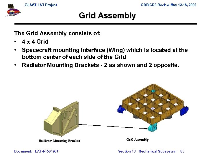 GLAST LAT Project CDR/CD 3 Review May 12 -16, 2003 Grid Assembly The Grid